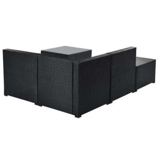 5pc Wicker Patio Sectional Seating Set with Cushions - Black/Blue - GODEER image {5}