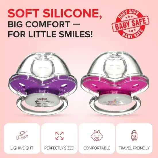 Playtex Baby &ndash; Binky Orthodontic Pacifier with Snap-On Cover, Air Comfort Shield, Medical-Grade Silicone, 0&ndash;6 Months, 2-Pack, Unicorn and Panda Design image {4}