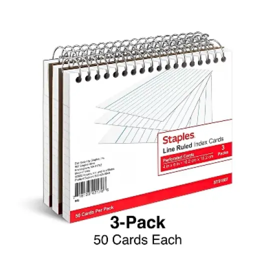 Staples 4" x 6" Line Ruled Spiral Bound Index Cards 50/Pack (51007) TR51007 image {1}
