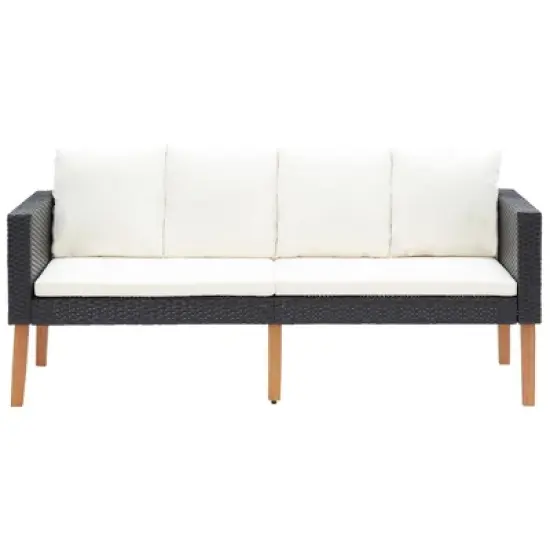 vidaXL Garden Sofa Black, Cream White image {1}