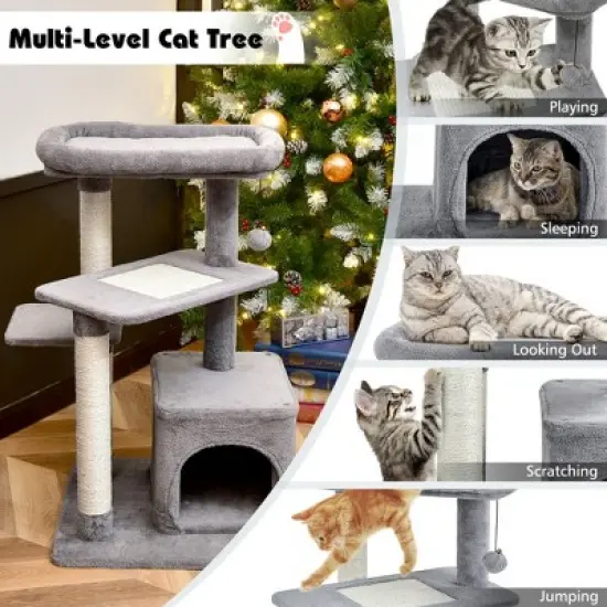 Costway Cat Tree Indoor Activity Cat Tower w/ Perch & Hanging Ball for Play Rest image {4}