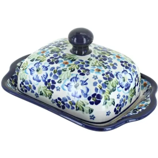 Blue Rose Polish Pottery 858 Zaklady Square Butter Dish image {11}