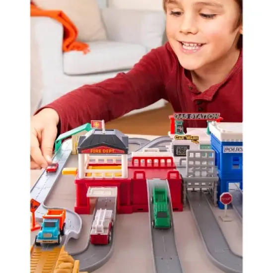 DRIVEN &ndash; Truck Playset with Fire Station &ndash; Build-A-City - 140pc image {1}