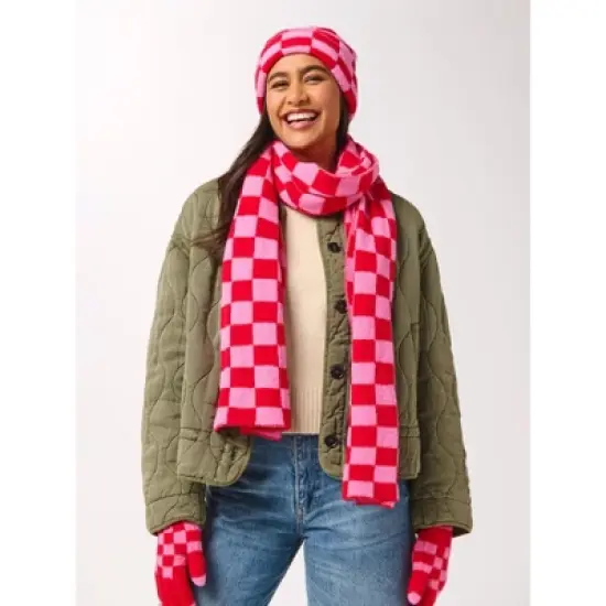 Tanner Pink and Red Check Touchscreen Gloves image {2}