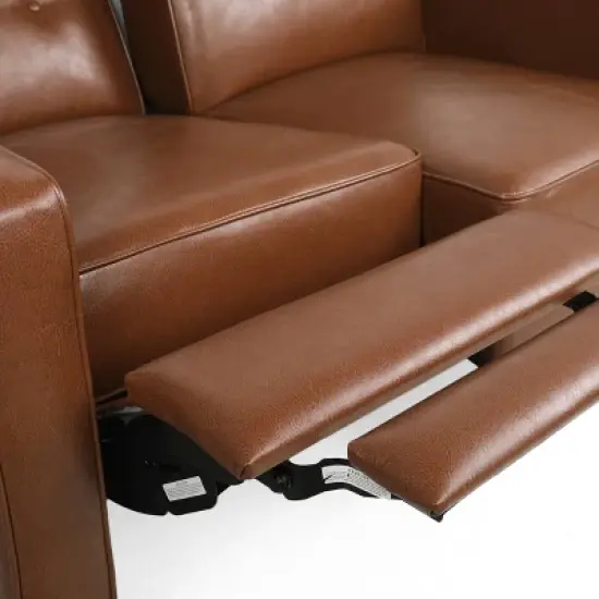 Christopher Knight Home Denison Faux Leather Tufted Loveseat Pushback Recliner Cognac Brown/Dark Espresso image {8}