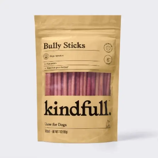 6" Made From Grass-Fed Beef Bully Sticks Dog Treats - Kindfull&trade; 7oz/10ct image {3}
