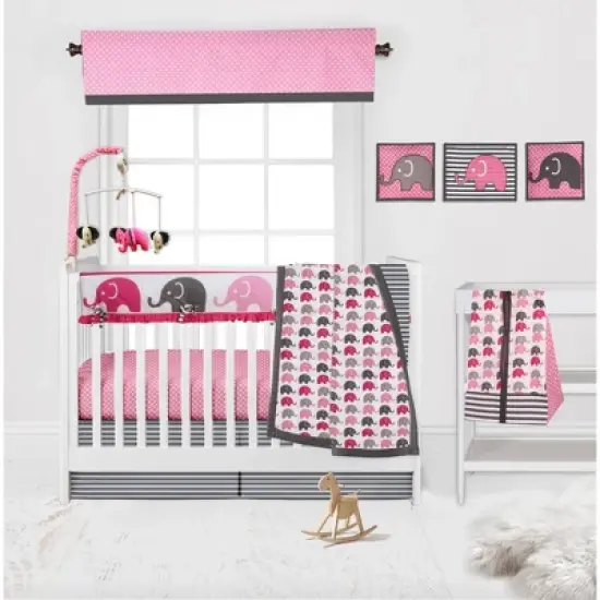 Bacati - Elephants Crib Rail Guard Covers Pink/Gray set of 2 Small Side image {3}
