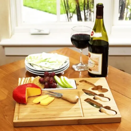 Picnic at Ascot Personalized Engraved Premium Bamboo Charcuterie Board with Cheese knives & Ceramic Dish image {3}