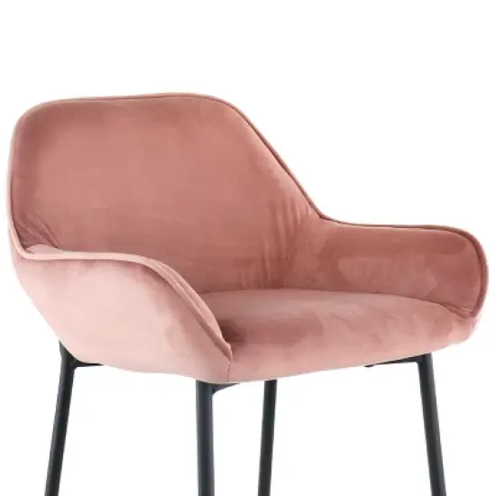 Elama 2 Piece Velvet Bar Stool in Pink with Black Legs image {4}