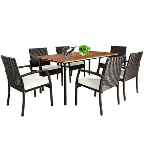 Costway 7PCS Patio Rattan Dining Set Table Top W/Umbrella Hole image {9}