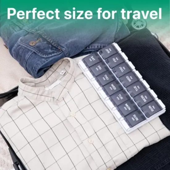 Sukuos AM PM Weekly 7 Day Pill Organizer, Large Pill Cases w/ Push Button Design image {1}