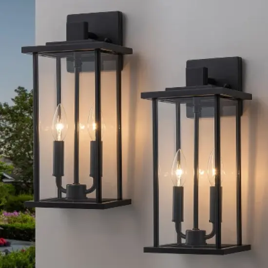 C Cattleya 2 Pack Classic Matte Black Outdoor Wall Lantern with Clear Glass Shade image {1}