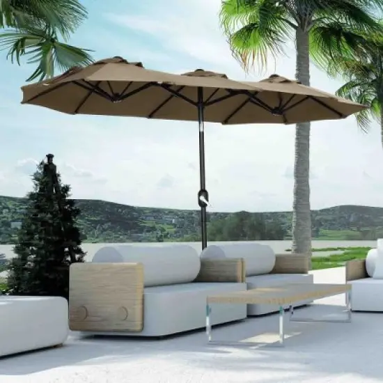 Akoasm 89.25 in. H Outdoor Double-sided Patio Umbrella with Push Button Tilt and Crank For Deck, Garden & Pool-Gray image {2}