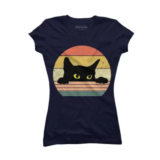 Junior's Design By Humans Cat Tee Retro Style By MeowShop T-Shirt image {5}