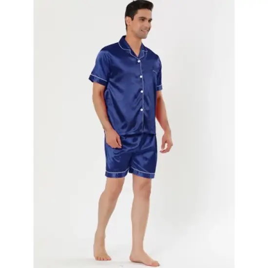 Lars Amadeus Men's Short Sleeve Top and Pants Summer Satin Pajama Sets image {1}
