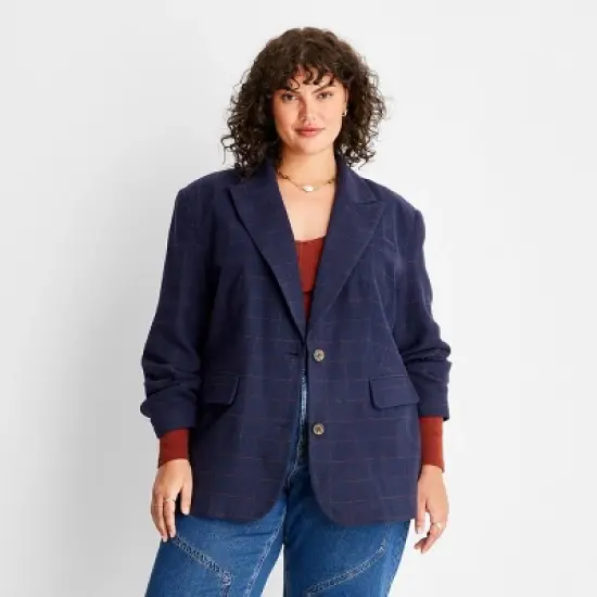 Women's Long Sleeve Prep Check Blazer - Future Collective&trade; with Reese Blutstein Navy Blue image {4}