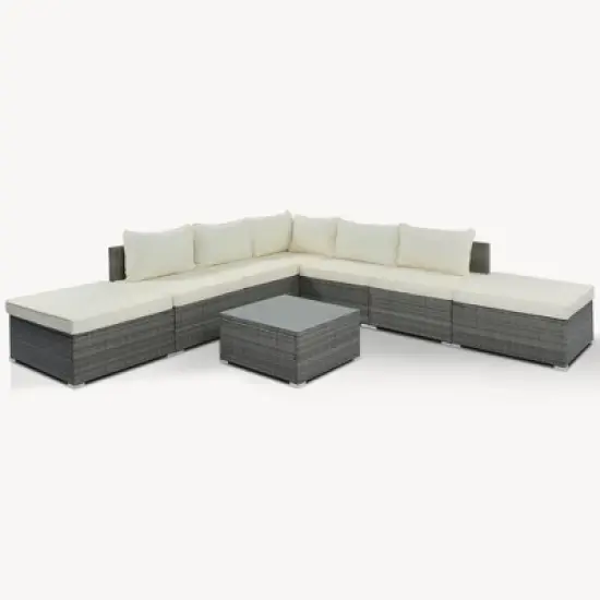 FIONECA 8-Piece Outdoor Patio Furniture Set, Modular Garden Conversation Wicker Sofa with Beige Cushions and Gray Rattan image {10}