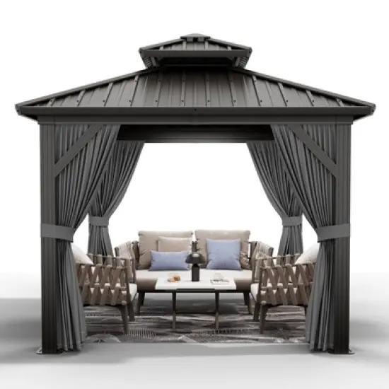 10'x10' Hardtop Gazebo, Outdoor Double Roof Gazebo with Aluminum Frame, Pergolas for Patios, Garden, Parties, Lawns image {6}