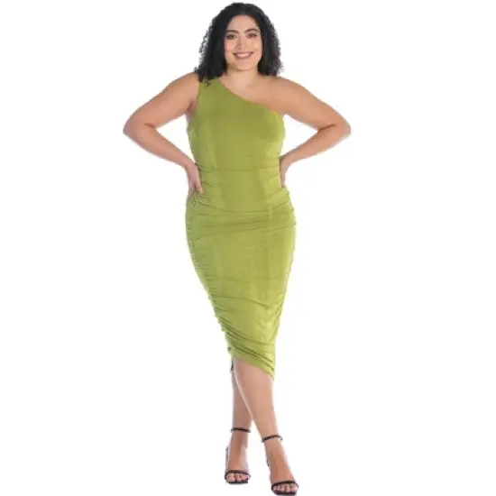 Womens Plus Size One Shoulder Ruched Bodycon Dress image {7}