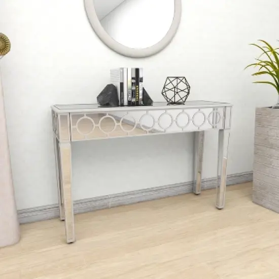 Glam Mirror and Wood Patterned Console Table Silver - Olivia & May image {6}