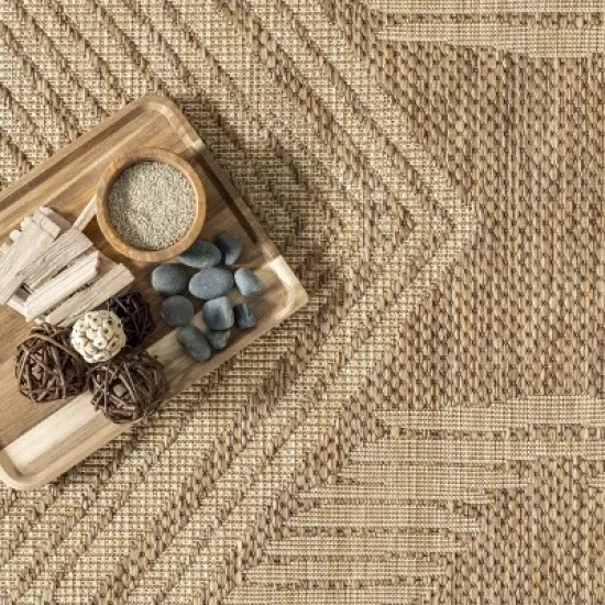 Nuloom Ranya Geometric Indoor/Outdoor Area Rug, Round 6' 7", Light Brown image {4}