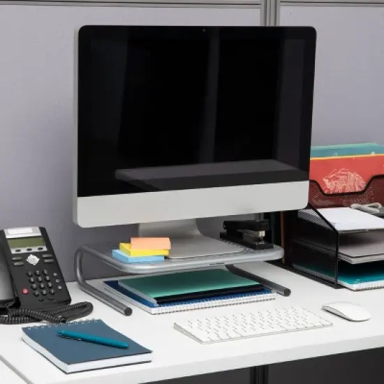 Mind Reader Metal Monitor Stand with Keyboard Storage Space Silver image {1}