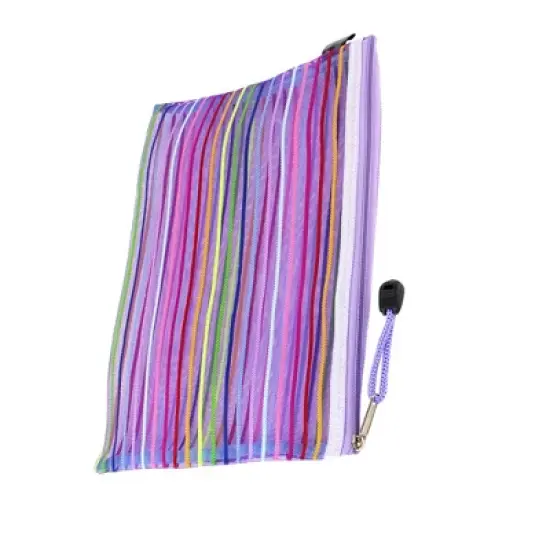 PiccoCasa Office Nylon Mesh Zipper Closure Stripe A5 Paper Holder Document Bag image {1}