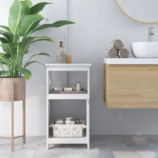 Tangkula Bathroom Floor Cabinet Single Door Storage Cabinet with Open Compartment Anti-Toppling Device Grey/White image {1}