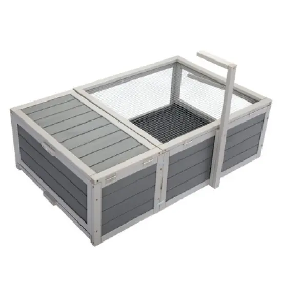 DOMETOUR Tortoise House Wooden Turtle Habitat with Removable Top and Tray for Indoors and Outdoors Gray image {6}