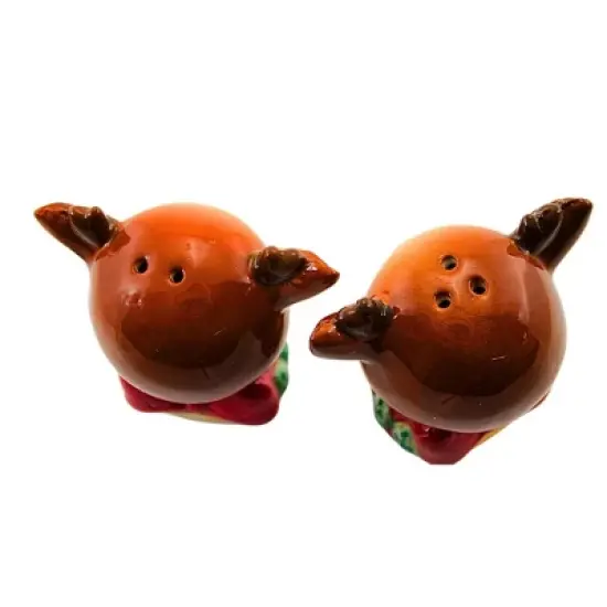 Transpac 3.0 Inch Vintage Reindeer Salt & Pepper Set Christmas Salt And Pepper Shaker , Winking Holiday Playful Smile (2PC) image {1}