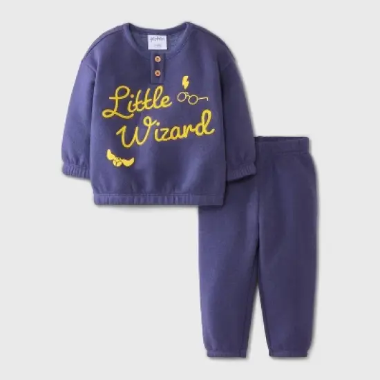 Baby Boys' 2pc Harry Potter 'Little Wizard' Printed Pullover Sweatshirt and Bottom Set - Navy Blue image {4}