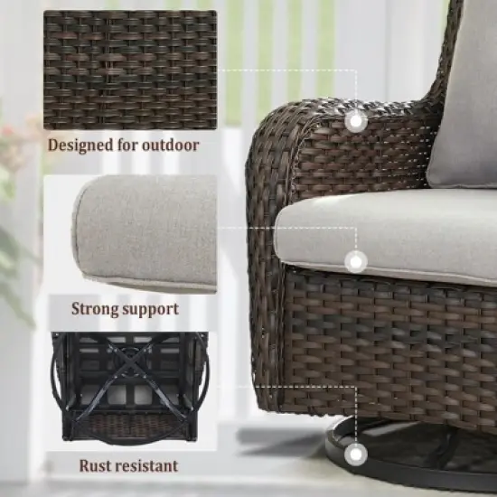 4PCS Patio Furniture Set with Fire Pit Table, Weather-Resistant Wicker Patio Fire Pit Set with Sofa, Swivel Patio Chair and 50000BTU Propane Fire Pit image {9}