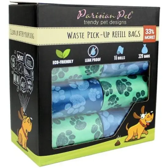 Parisian Pet 'Blue Green Paws' Waste Bags for Dogs & Cats - Durable, Leak-Proof Pet Waste Bags, Green and Blue Paws Design image {1}