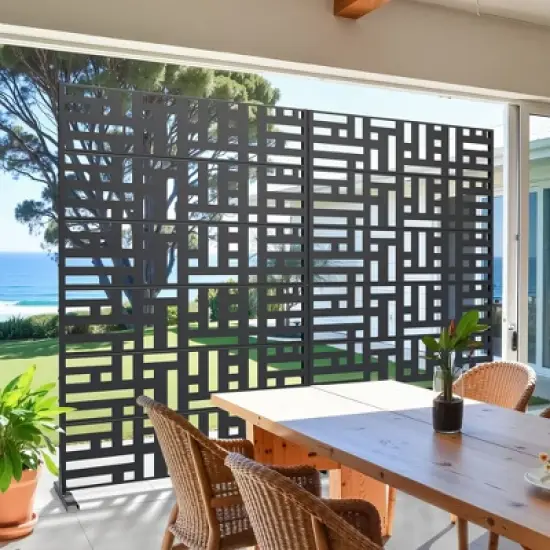 PexFix 72 in. H x 47 in. W Outdoor Metal Helen Street Black Galvanized Panel Screen Garden Fence Brick Pattern Walls image {2}