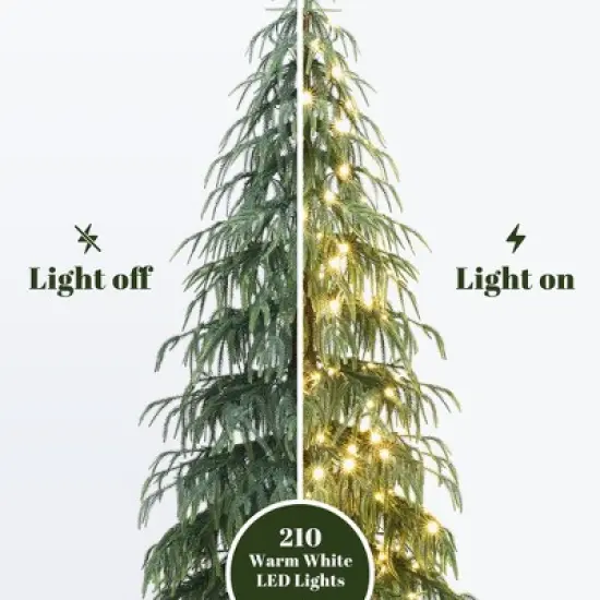 LuxenHome 6.5Ft Pre-Lit Slim Artificial Cedar Christmas Tree with Metal Stand Green image {4}