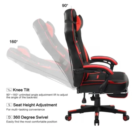 LUCKRACER Gaming Chair with Footrest High Back Computer Desk Chair Office Chair Red image {2}