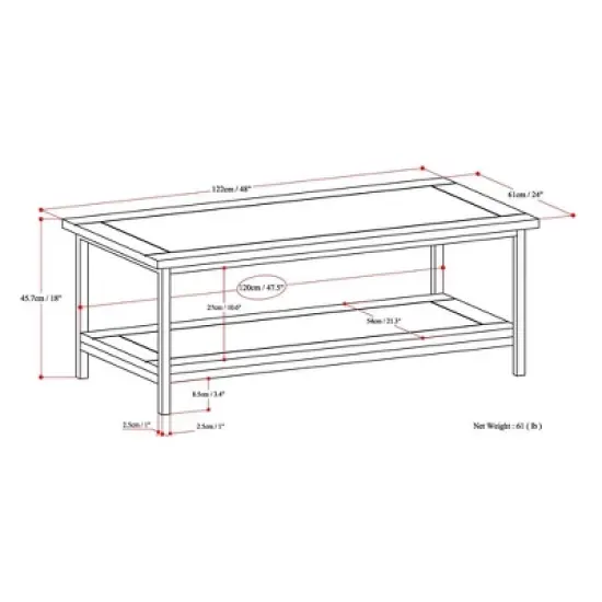 WyndenHall 48" Rhonda Solid Mango Wood Coffee Table Dark Cognac Brown: Rectangle, Lacquered Finish, Metal Hardware image {6}