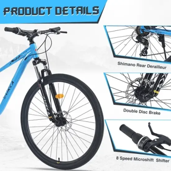Gulches 29-Inch Blue 8-Speed Mountain Bicycles - Front Suspension for All-Terrain Adventures image {4}