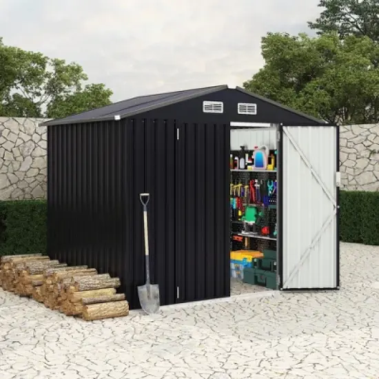 6 x 8 FT Outdoor Metal Storage Sheds Kit with Lockable Door, Utility Buildings with Air Vent for Backyard, Garden, Patio, Lawn image {10}