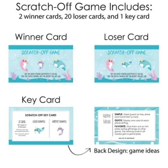 Big Dot of Happiness Narwhal Girl - Under The Sea Baby Shower or Birthday Party Game Scratch Off Cards - 22 Count image {3}