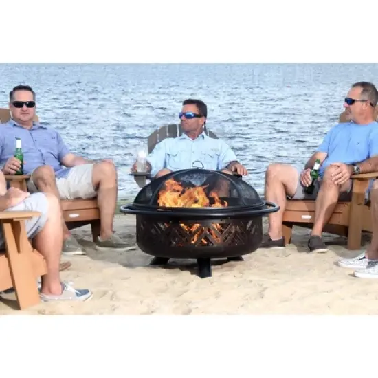 Endless Summer Round Wood Burning Outdoor Fire Pit with Geometric Design Brown image {1}