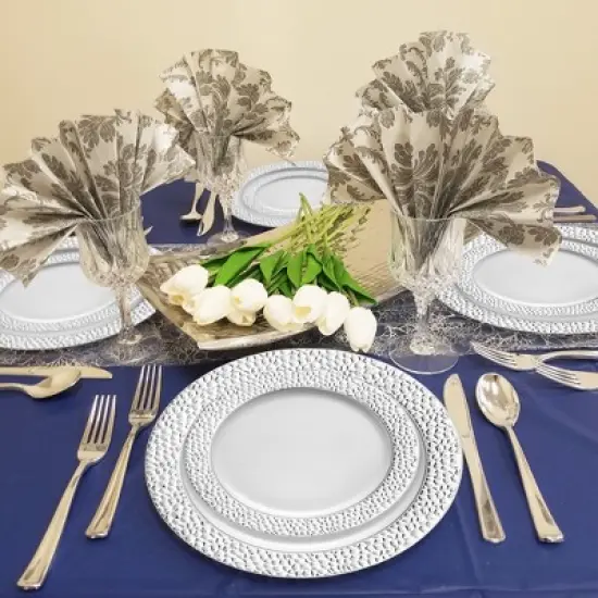 Smarty Had A Party 7.5" White w/ Silver Hammered Rim Plastic Salad Plates - 120 pcs image {7}