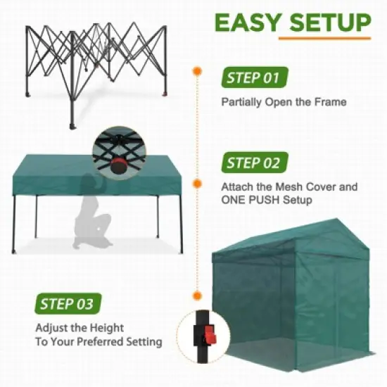 EAGLE PEAK 8x6 Walk in Shade Cloth Cover Greenhouse with Mesh Cover, Roll up Doors, Green image {4}