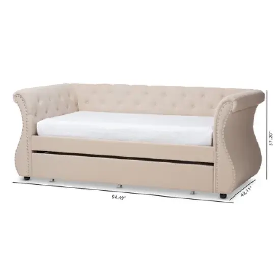 Twin Cherine Classic and Contemporary Fabric Upholstered Daybed with Trundle Beige - Baxton Studio image {10}