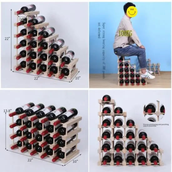 Itopfox Wooden Stackable Wine Rack for Countertop or Floor - Freestanding Cabinet Holds 20 Bottles image {2}