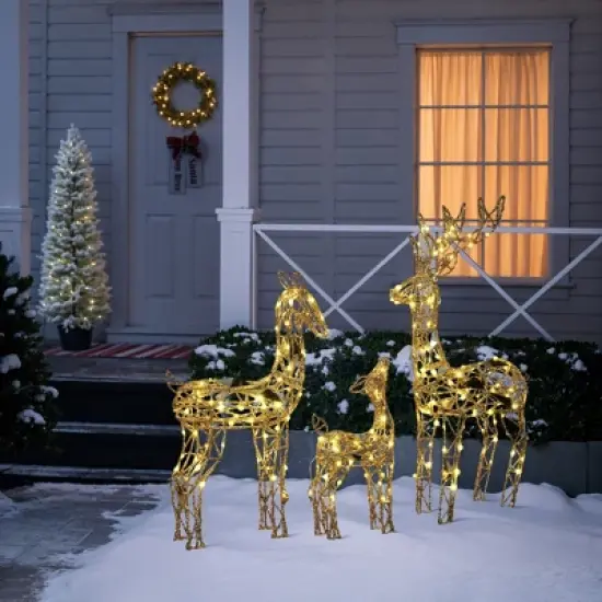 LuxenHome 3-Piece Gold Glitter Deer Family Outdoor Holiday Decoration with Lights Brown image {3}
