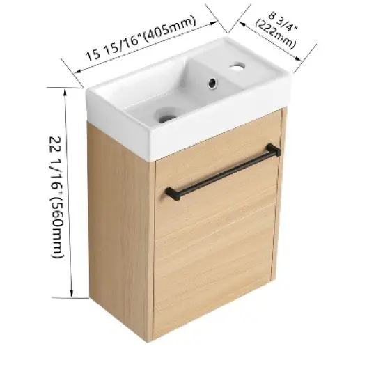 GDFStudio Zebulon Small Wall-Mounted Bathroom Vanity with Ceramic Sink and Mental Handle image {2}