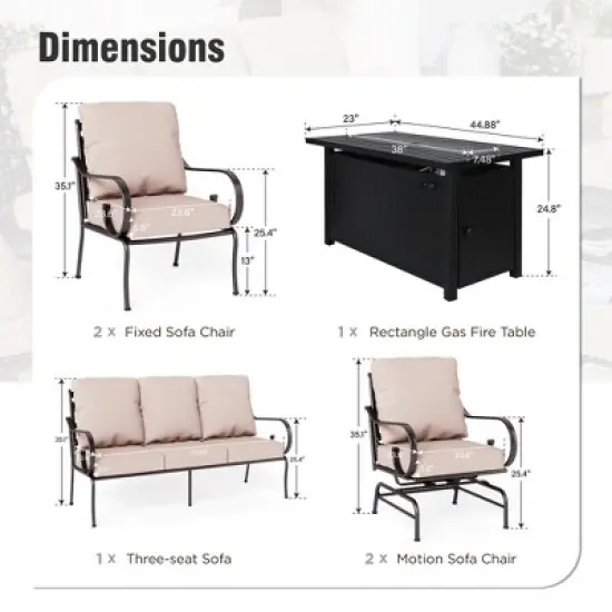 Captiva Designs 6pc Extra Large Metal Outdoor Patio Fire Pit Set with Rocking Pattern-back Chairs image {1}