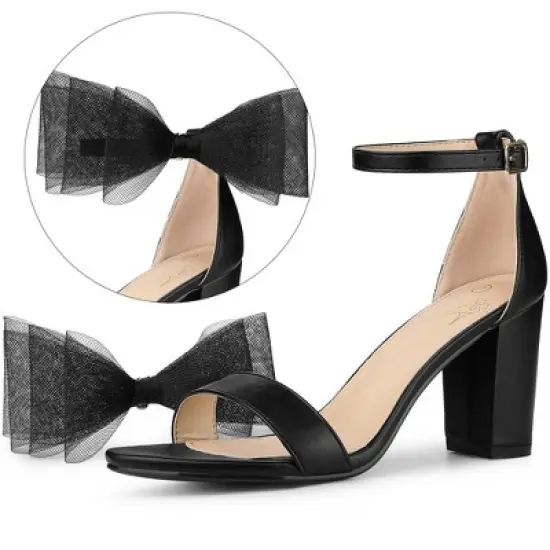 Perphy Bow Tie Ankle Strap Chunky High Heels Sandals for Women image {1}