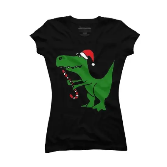 Junior's Design By Humans Funny Christmas Green T-rex Dinosaur By SmileToday T-Shirt image {3}